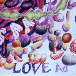 Pen art of circles and blobs and the text “LOVE Ad”