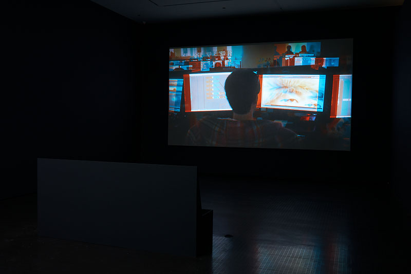 Installation view, Lucy Raven: Hollywood Chop Riding, 2014, Yerba Buena Center for the Arts. Image courtesy Phocasso/J.W. White and Yerba Buena Center for the Arts, San Francisco.