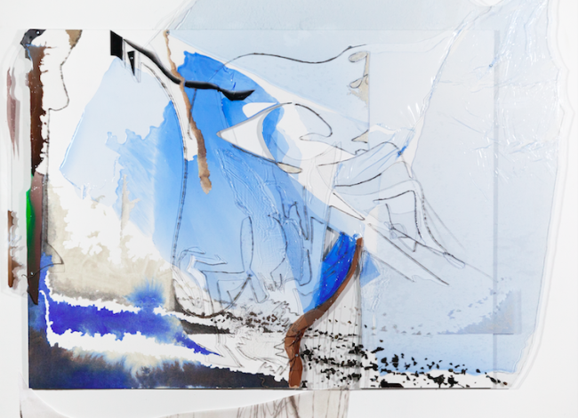 Painting of a snowy mountain and an abstract figure, 2